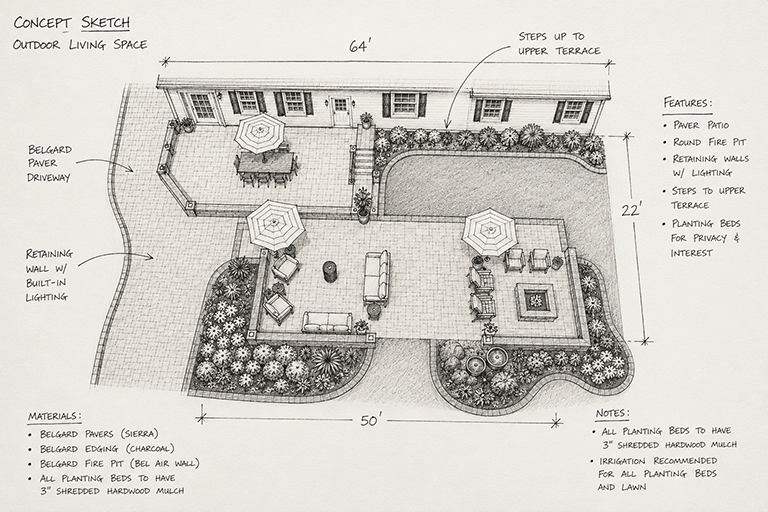 Colonial Backyard Patio Concept Sketch
